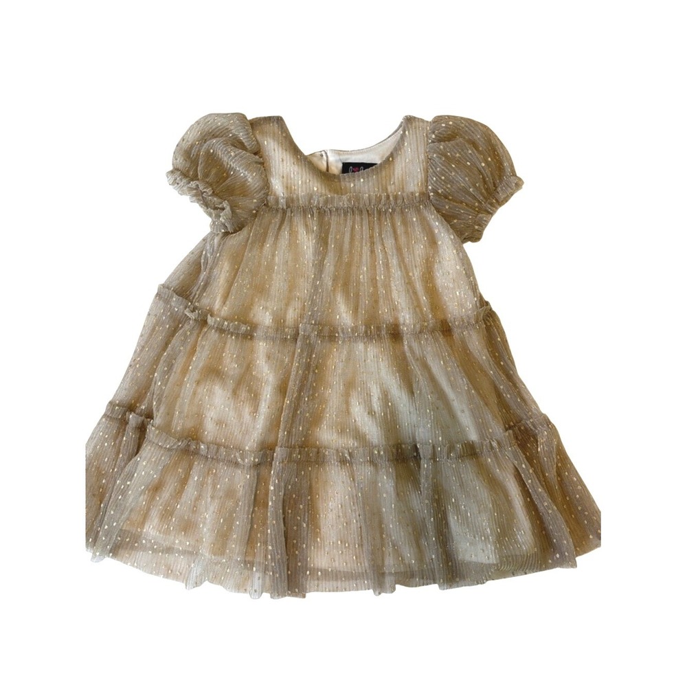 Toddler Girls Gold Dot Metallic Ruffle Dress 2T Party Wedding Dress-up Consign